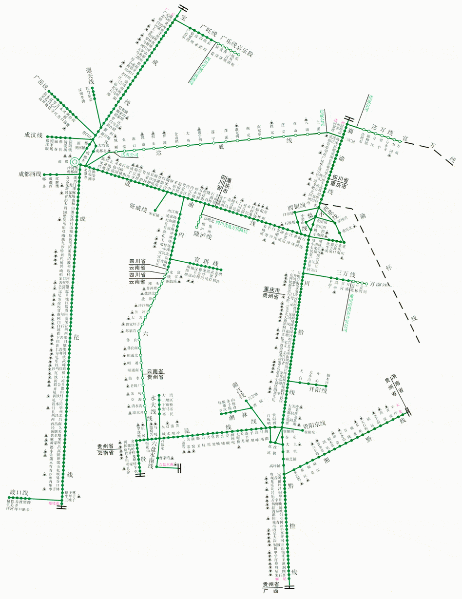 成都铁路局管辖范围示意图